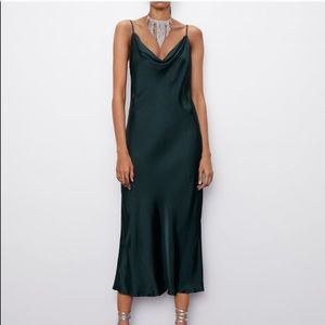 Zara Green Silk Slip Dress